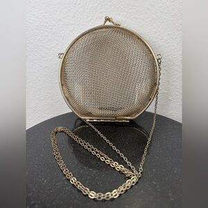 Vintage Metal Gold Mesh Clasp Purse with Long Gold Strap